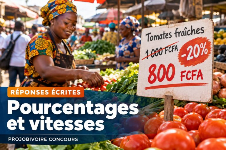Réponses écrites : Pourcentages et vitesses